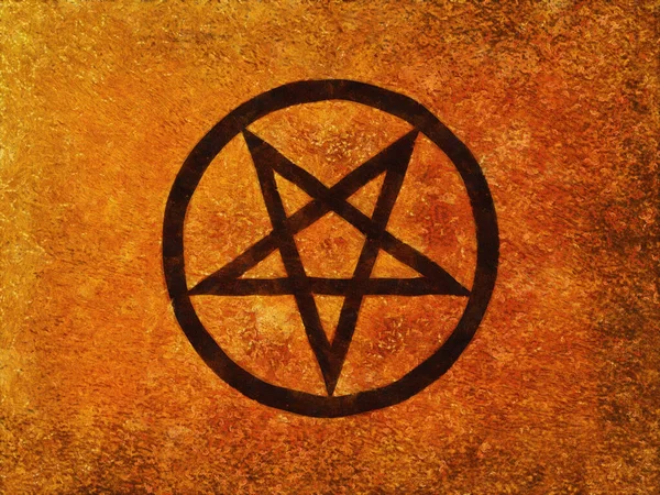 Kırmızı Sarı Arkaplanda Şeytani Bir Pentagram Ezoterizm Üzerine Sanatsal Çalışmalar — Stok fotoğraf