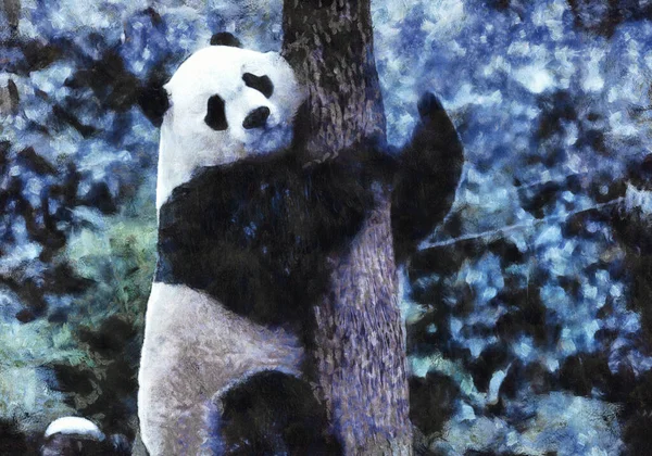 Söt Panda Trädet Vintersäsong Konstverk Temat Natur — Stockfoto