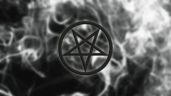 Inverted pentagram in the air. Magic symbol. White smoke on a black background. 3D rendering