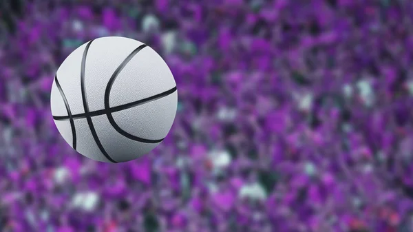 Vit Basketboll Luften Närbild Publiken Fans Suddig Bakgrund — Stockfoto