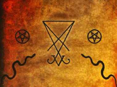 Sihirli semboller ve yılan siluetleri. Ezoterizm üzerine sanatsal çalışmalar