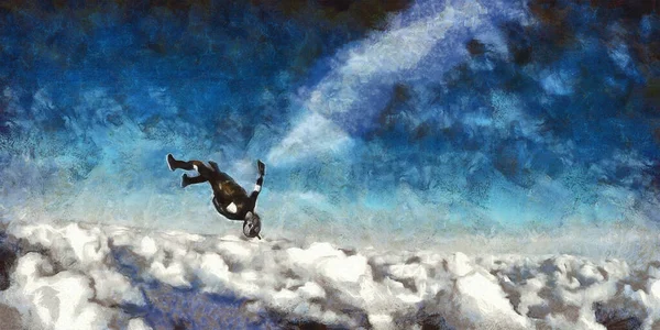 Fallschirmspringer Fliegt Über Eine Wolke Künstlerische Arbeit Zum Thema Mensch — Stockfoto