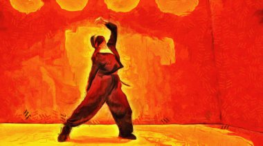 Maskeli kız hip-hop dansı yapıyor. Sokak dansı sanat eserleri