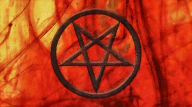 Ateşli bir arkaplanda ters pentagram