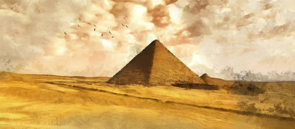 Pyramiderna Giza Sandöknen Konstverk Temat Antik Arkitektur — Stockfoto