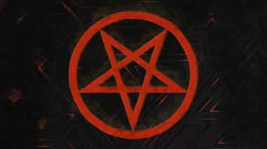 Koyu arkaplanda kırmızı pentagram. Ezoterizm üzerine sanatsal çalışmalar