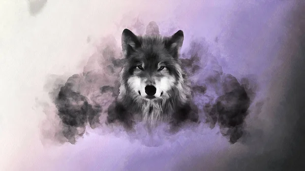 Head Wolf Background Smoke Cloud Artistic Work Theme Animals — Stock Photo, Image