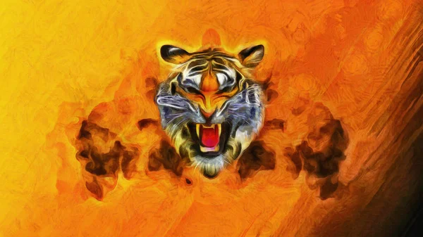 Head Tiger Background Smoke Cloud Artistic Work Theme Animals — Stock Photo, Image