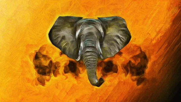 煙の雲を背景に象の頭 動物をテーマにした芸術作品 ストックフォト