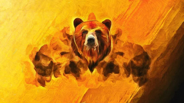 Κεφάλι Μιας Αρκούδας Στο Φόντο Ενός Νέφους Καπνού Καλλιτεχνικό Έργο — Φωτογραφία Αρχείου