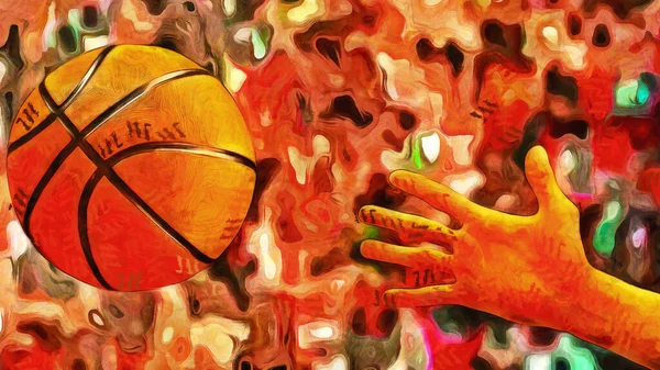 Basketball Der Luft Die Hand Greift Nach Dem Ball Künstlerische — Stockfoto