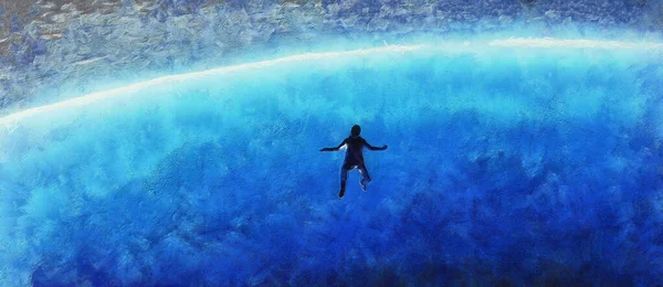 跳伞者面对蓝天 开阔的全景 艺术创作 — 图库照片
