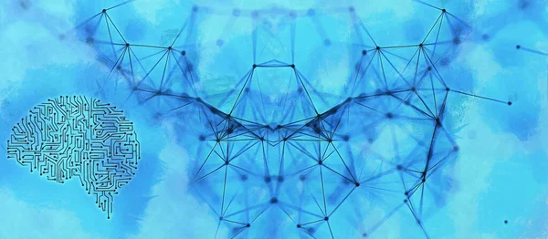Connected Lines Points Brain Hologram Blue Futuristic Background — Stok fotoğraf