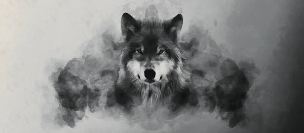 Wolf Head Smoky Cloud Wide Panoramic View Artistic Work — Zdjęcie stockowe