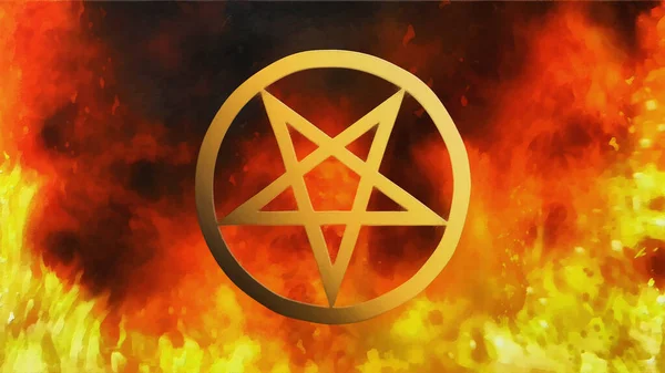 Satanistický Pentagram Ohnivém Pozadí Umělecká Práce — Stock fotografie