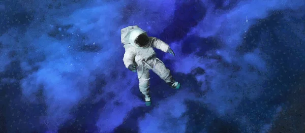 Астронавт Космосе Широкий Панорамный Вид Художественные Работы — стоковое фото