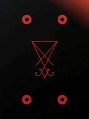 Siyah arka planda Lucifer 'in mührü. Kırmızı daireler. Sanatsal çalışma