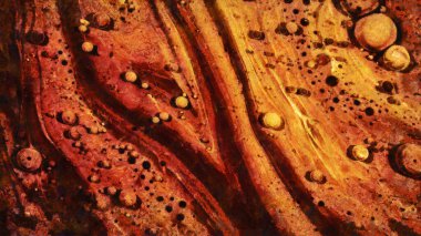 Tuval üzerine kırmızı ve sarı boya katmanları. Sanat eserinin bir parçası. Soyut arkaplan