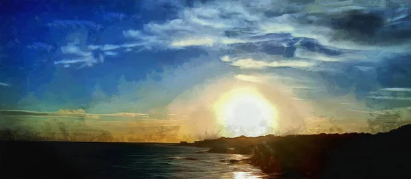 海の上の夕日 広いパノラマビュー 芸術作品 — ストック写真