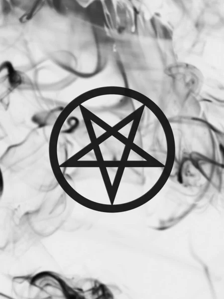 Pentagramme Inversé Dans Air Fumée Noire Sur Fond Blanc Rendu — Photo