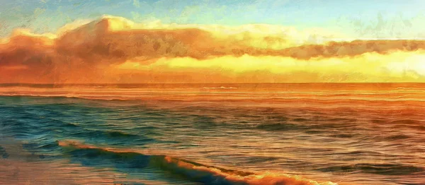 Nubes Sobre Mar Negro Puesta Sol Ardiente Obra Artística — Foto de Stock