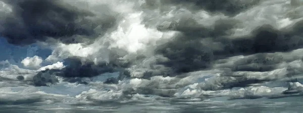 Panoramatický Výhled Šedou Oblohu Smutné Počasí Umělecká Práce — Stock fotografie