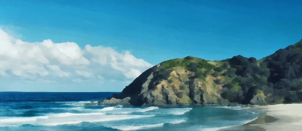 海の近くの熱帯の島 広いパノラマビュー 芸術作品 — ストック写真