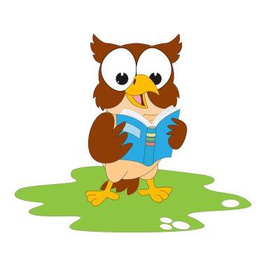 Sevimli baykuş bir kitap okuyor, basit vektör çizimi