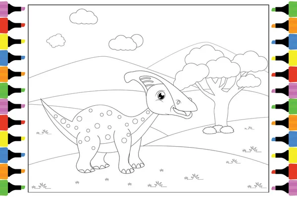 Dinosauro Carino Colorare Bambini Illustrazione Vettoriale Semplice — Vettoriale Stock