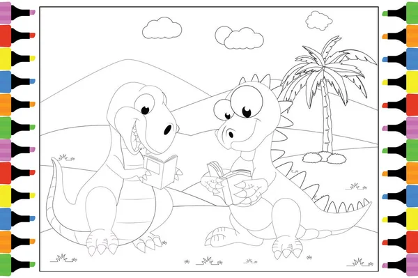 Розмальовка Милий Динозавр Дітей Проста Векторна Ілюстрація — стоковий вектор