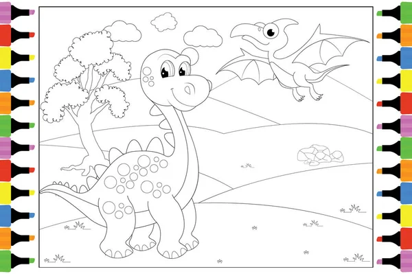 Dinosauro Carino Colorare Bambini Illustrazione Vettoriale Semplice — Vettoriale Stock