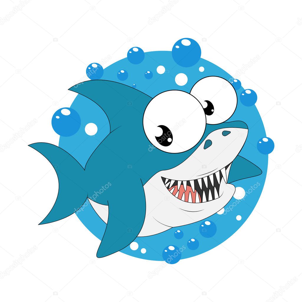cute blue shark animal cartoon, simple vector illustration