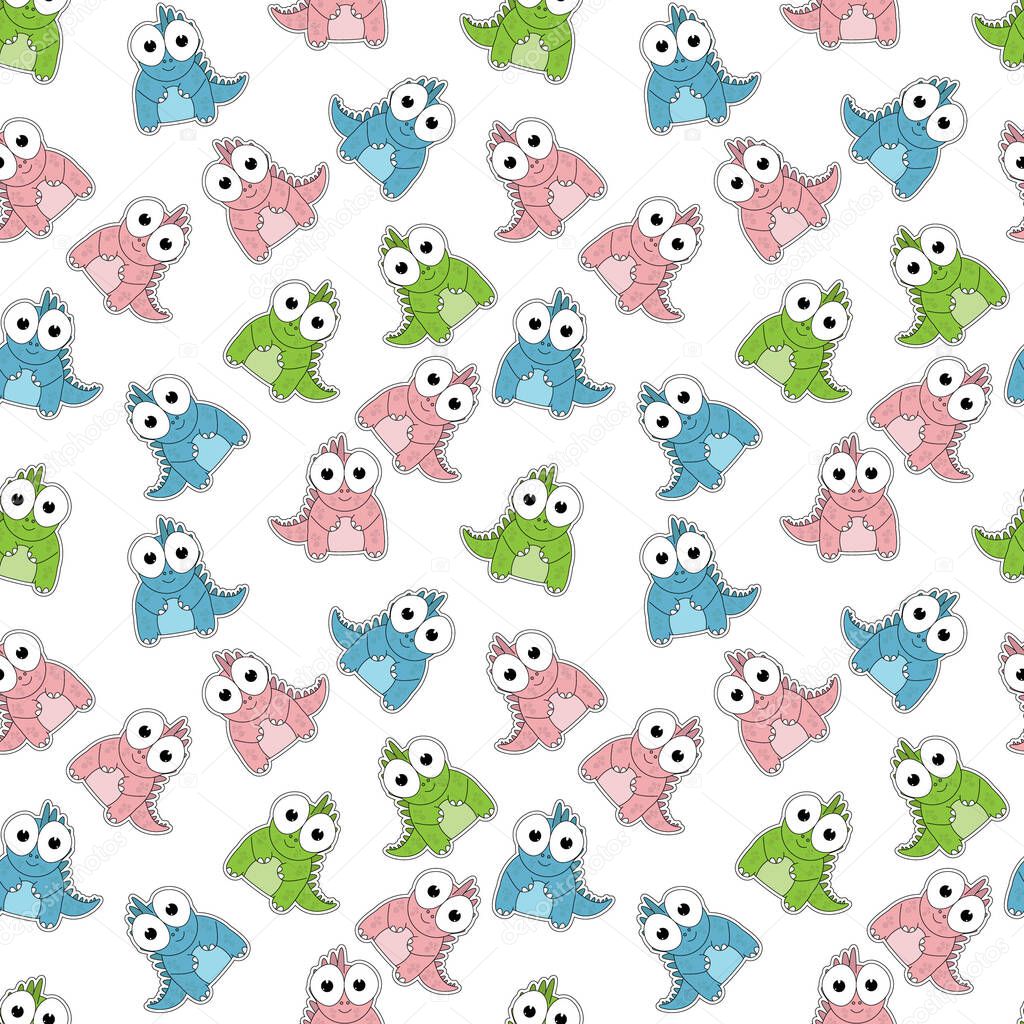 seamless pattern design with cute dinosaur ornament, copy space