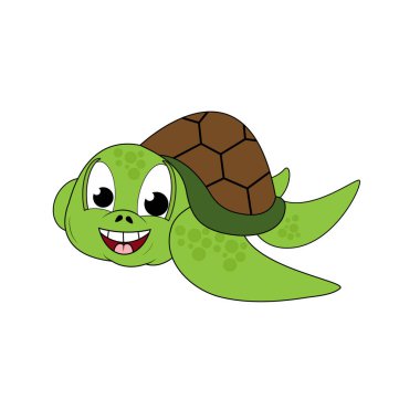 Şirin kaplumbağa karikatürü, basit vektör çizimi