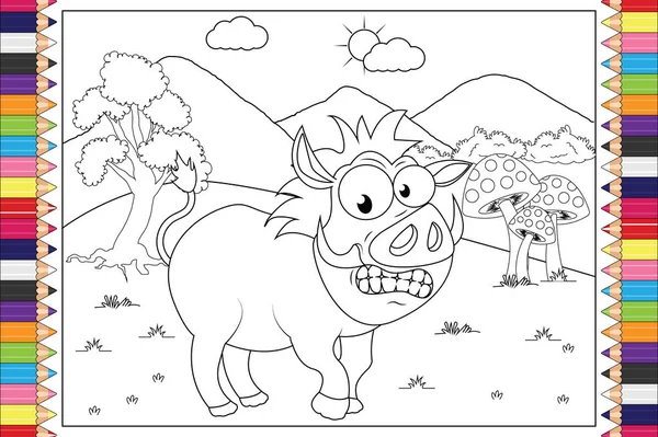 子供のためのかわいいイノシシの動物の漫画 簡単なベクトルイラストを着色 — ストックベクタ