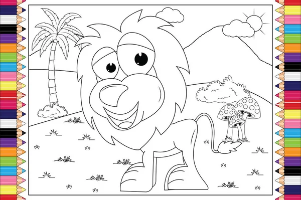 子供のためのかわいいライオン動物の漫画 簡単なベクトルイラストを着色 — ストックベクタ