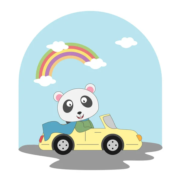 Niedlichen Panda Fahren Ein Auto Einfache Vektor Illustration — Stockvektor
