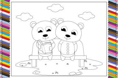 Çocuklar için sevimli ayı çizgi filmi, basit vektör illüstrasyonu