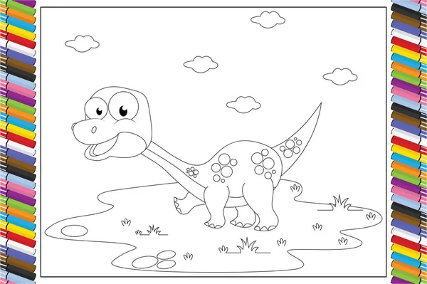 子供のためのかわいい恐竜の動物の漫画 簡単なベクトルイラストを着色 — ストックベクタ
