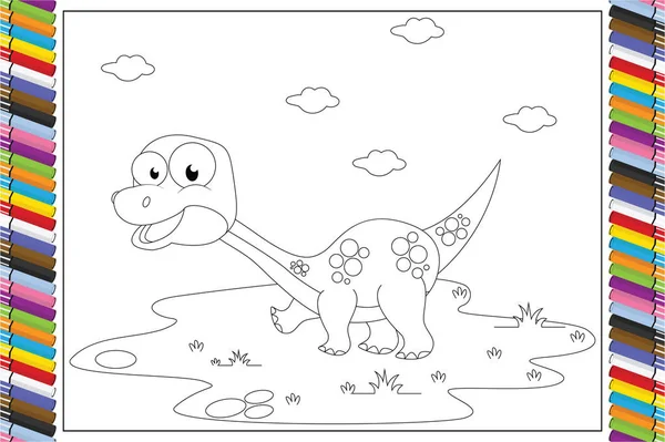 Çocuklar için sevimli dinozor karikatürü boyamak, basit vektör çizimi
