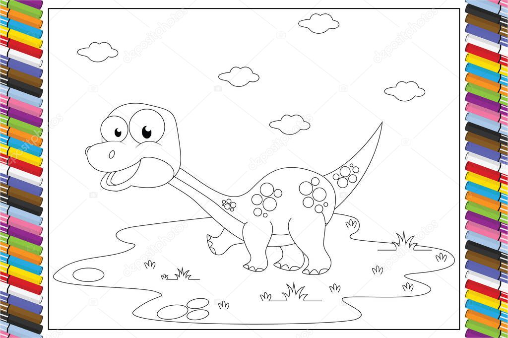 coloring cute dinosaur animal cartoon for kids, simple vector illustration