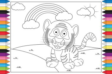 Çocuklar için sevimli kaplan hayvan çizgi filmi, basit vektör illüstrasyonu