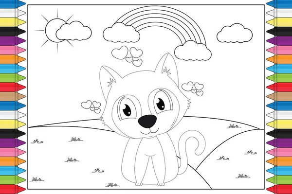 子供のためのかわいい猫の動物の漫画 簡単なベクトルイラストを着色 — ストックベクタ