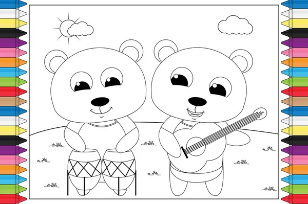 かわいいクマの動物の漫画子供のための簡単なベクトルイラストを着色 — ストックベクタ