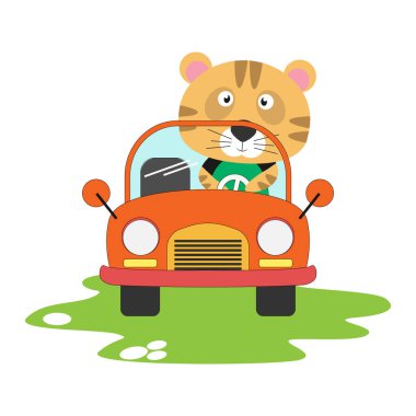 Tatlı kaplan arabaya biniyor, basit vektör çizimi.