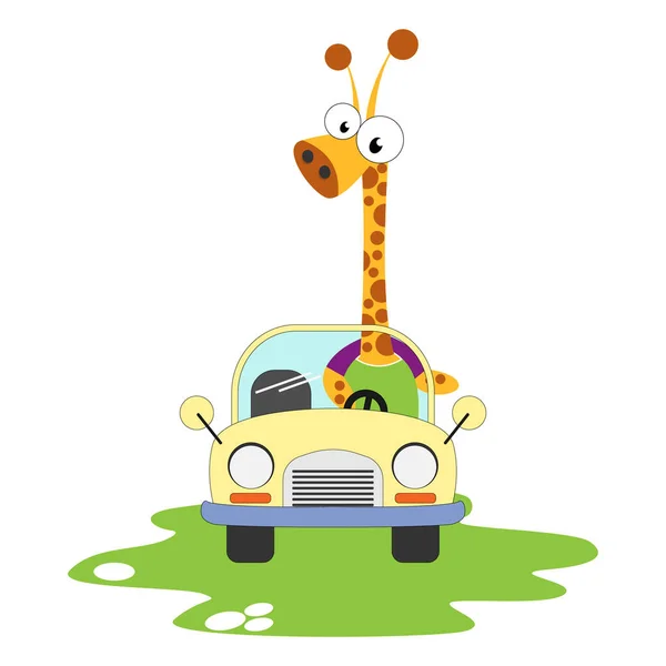 Jirafa Lindo Paseo Coche Ilustración Simple Vector — Archivo Imágenes Vectoriales