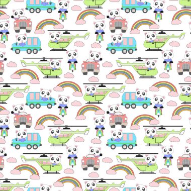 Sevimli hayvan çizgi film süsü ile kusursuz desen, kopyalama alanı