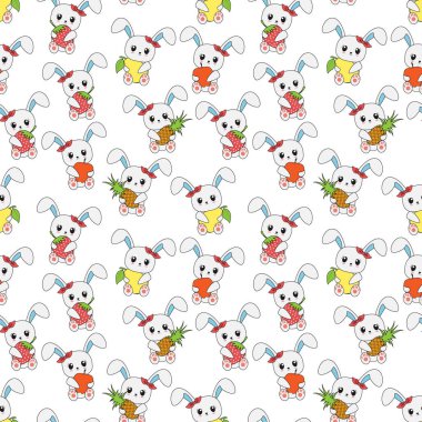 Sevimli tavşan hayvan çizgi filmiyle kusursuz desen, kopyalama alanı