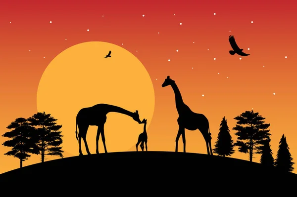 Giraffe Silhouet Eenvoudige Vector Illustratie — Stockvector