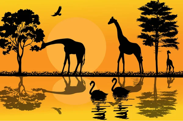 Giraffe Silhouet Eenvoudige Vector Illustratie — Stockvector